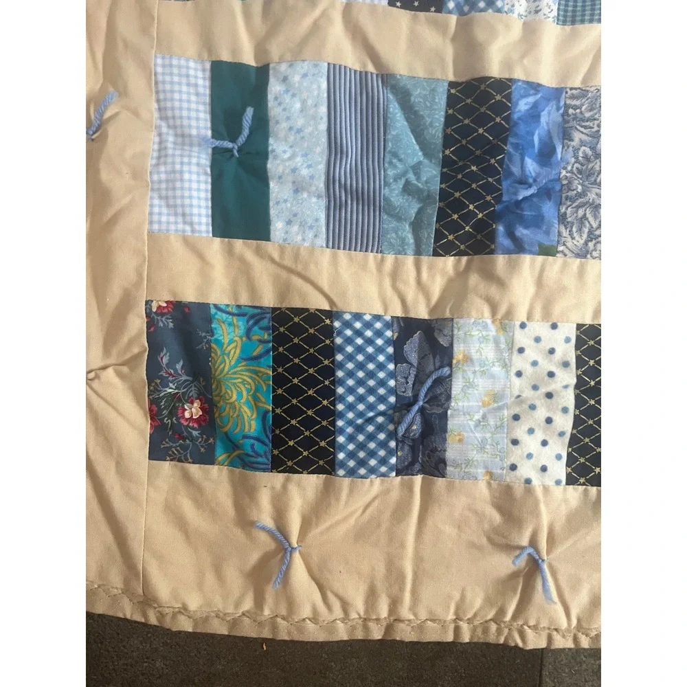 Handmade Patchwork Tied Quilt Blue Floral Paisley Nursery Crib Cottage 42x42